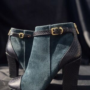 Tory Burch Teal and Black Ankle Booties
